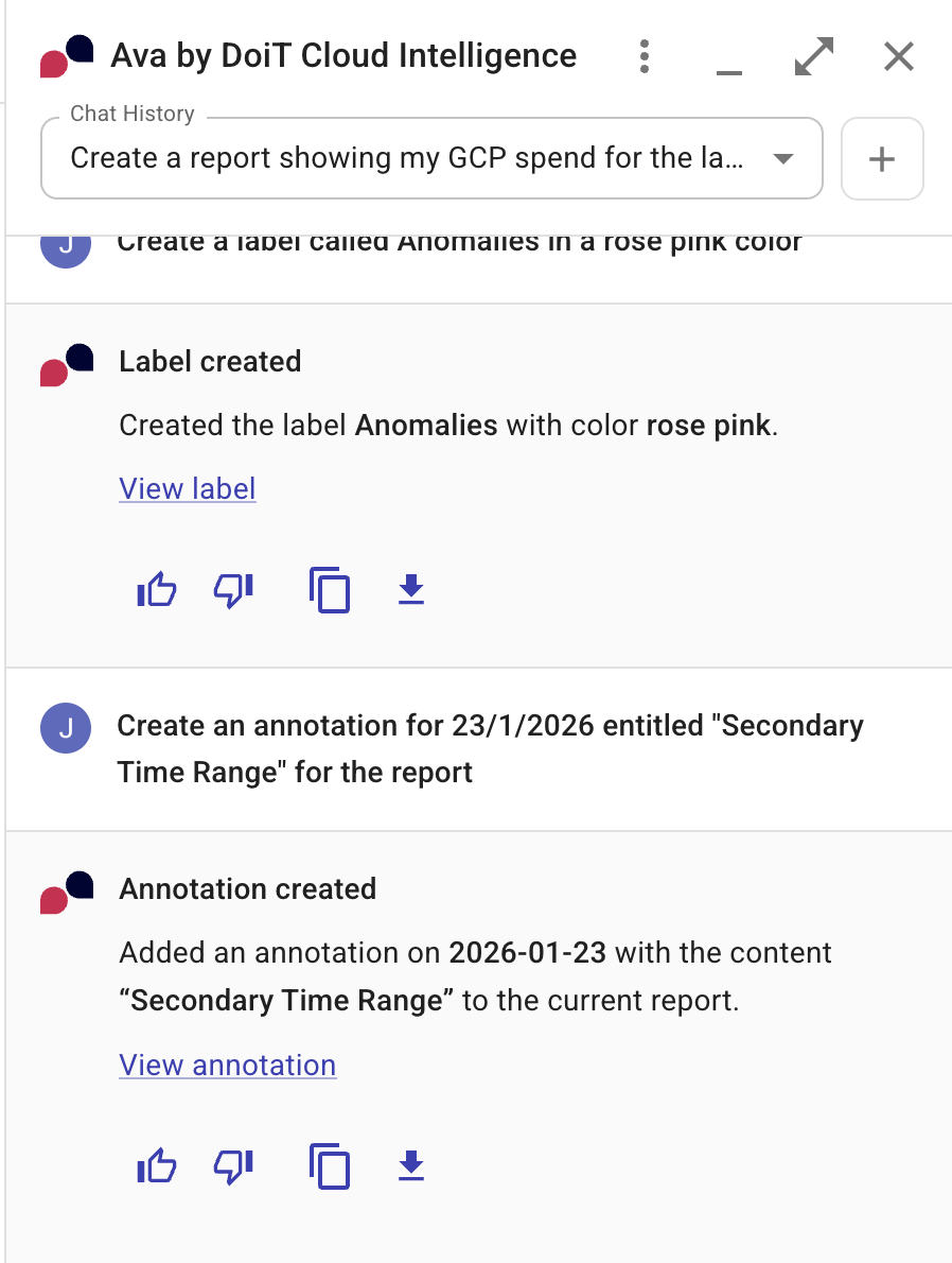 Ask Ava to create a report annotation