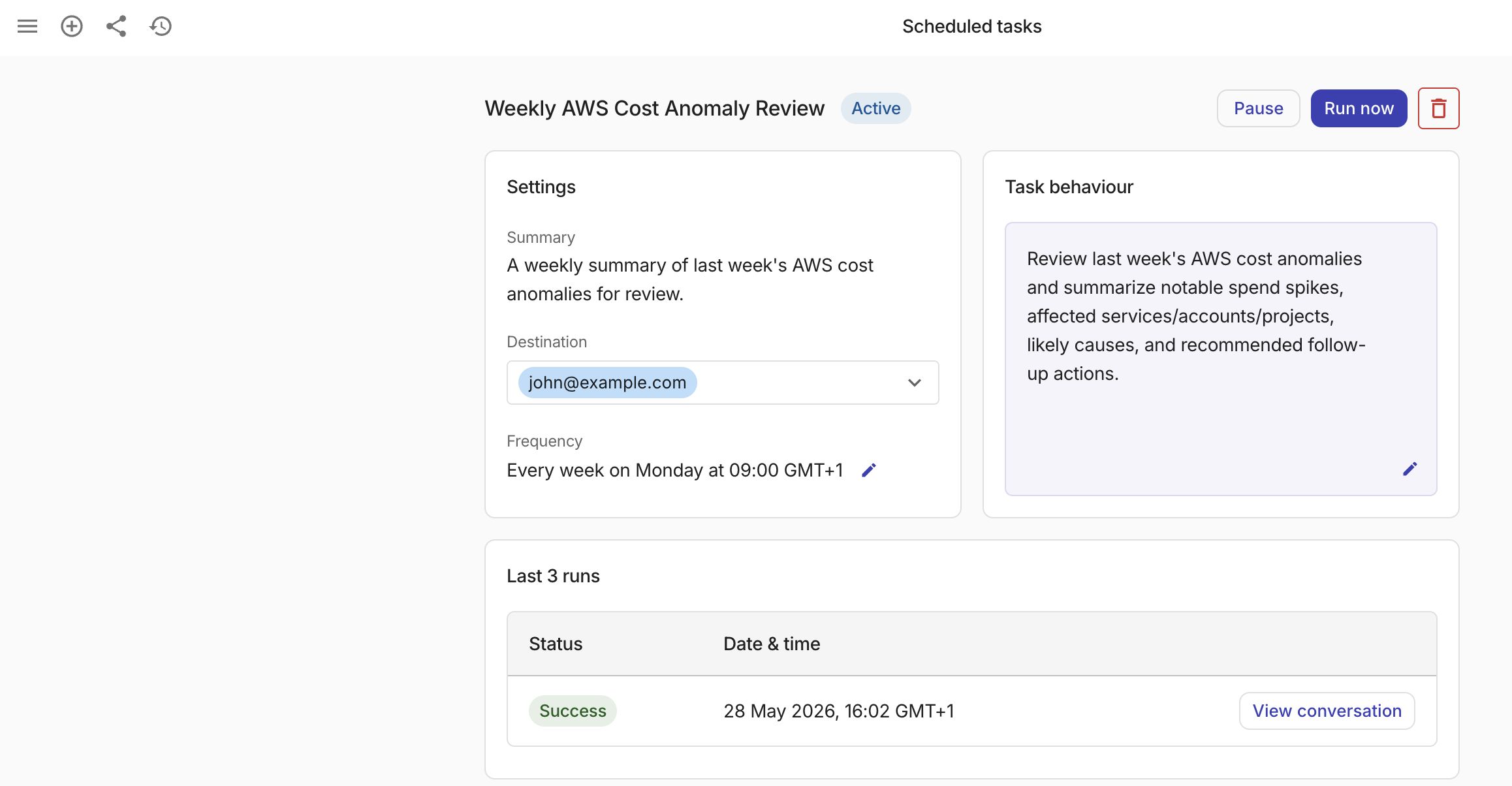 View task run history in Ava
