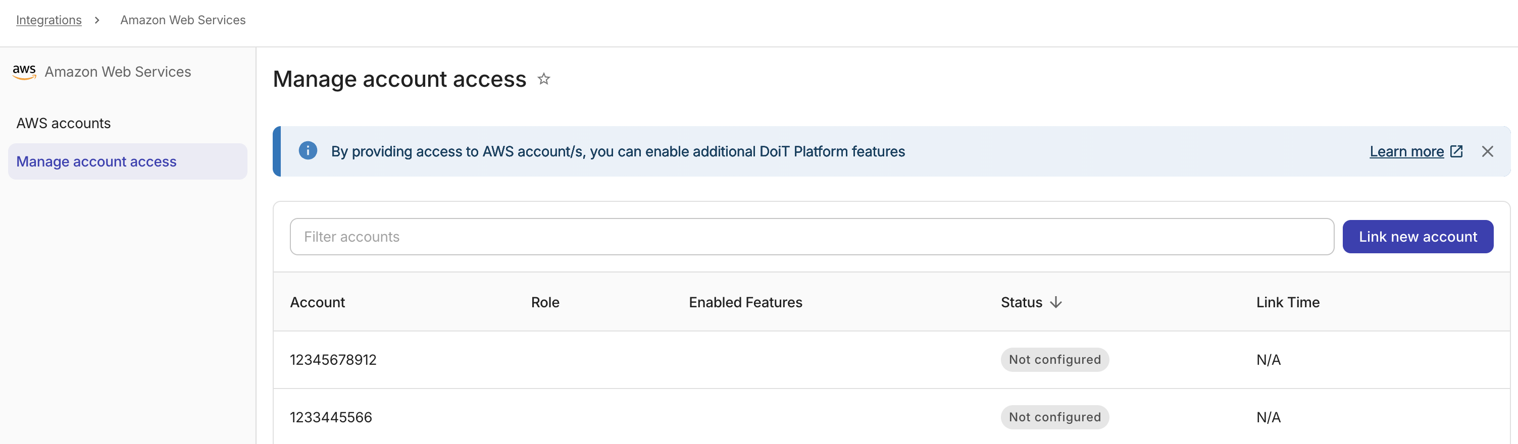 Link Amazon Web Services account
