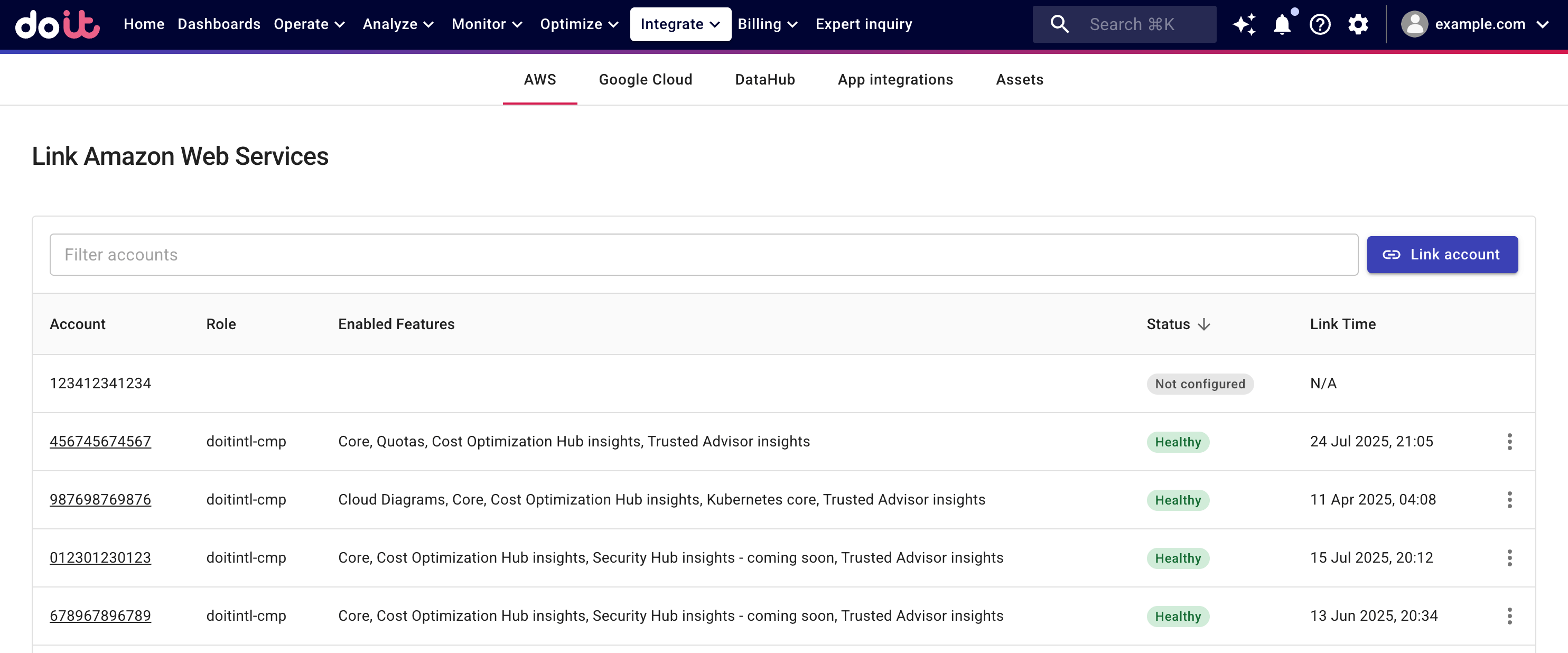 Link Amazon Web Services account