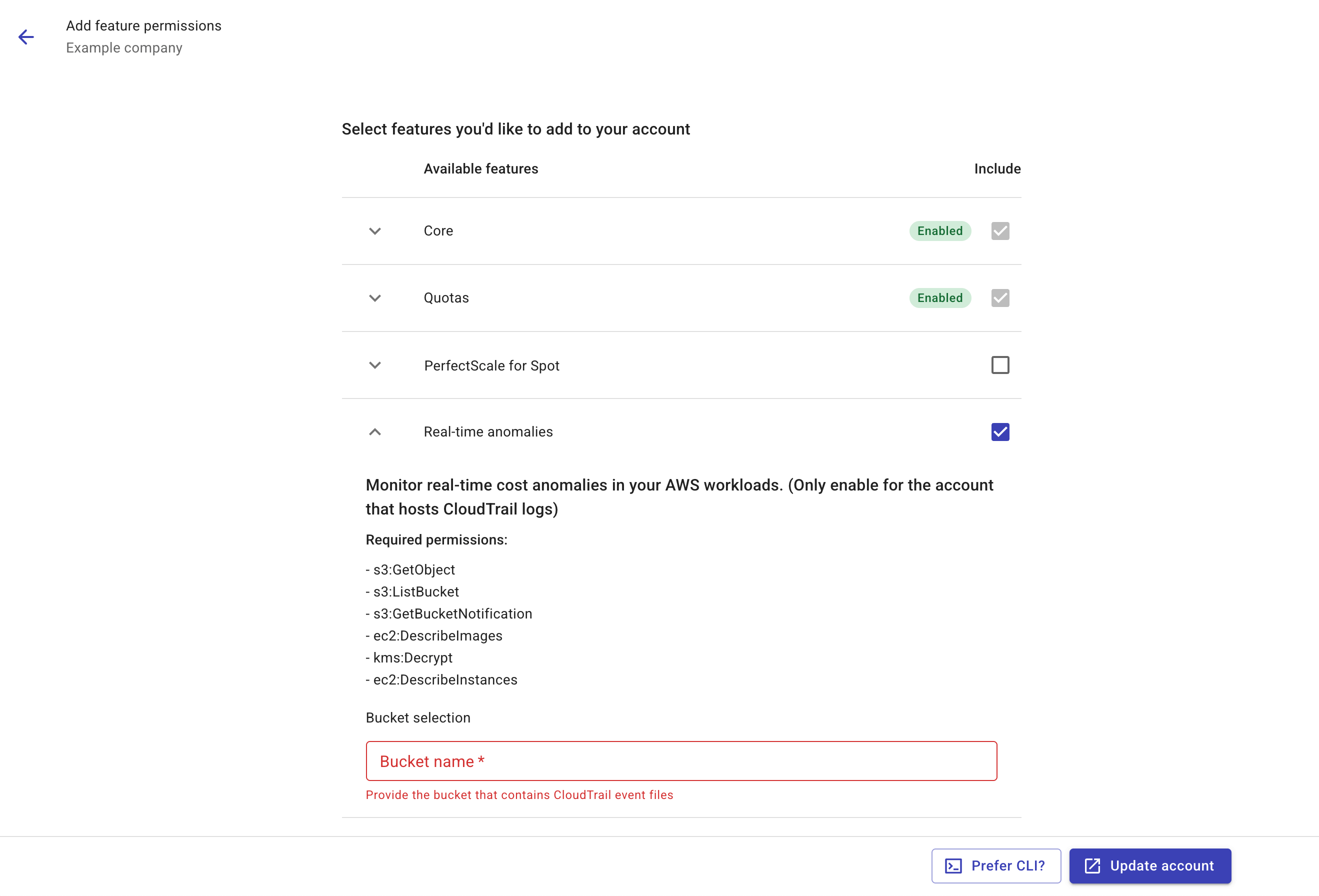 Add real-time anomaly to AWS account