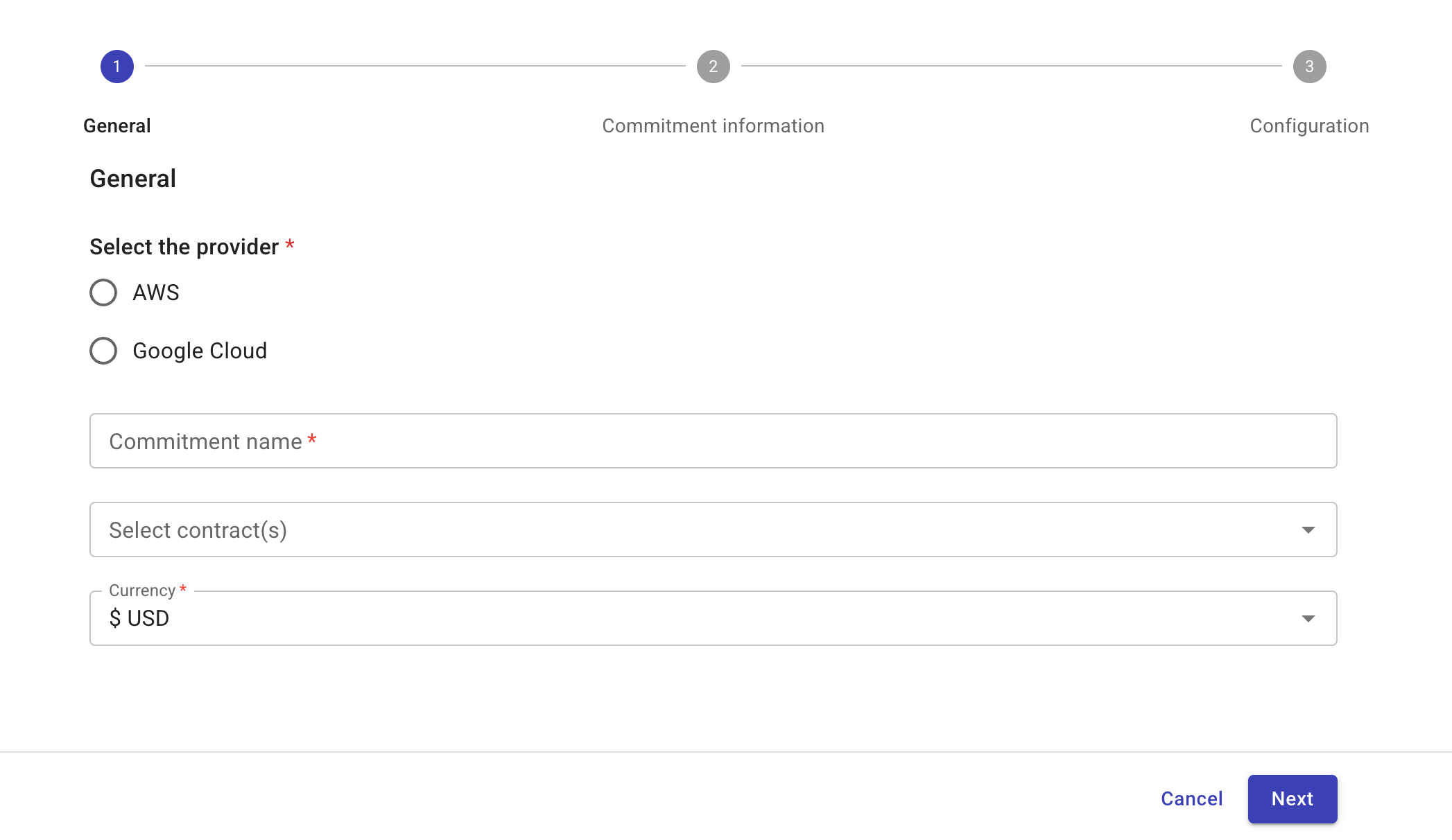 Create a commitment General page