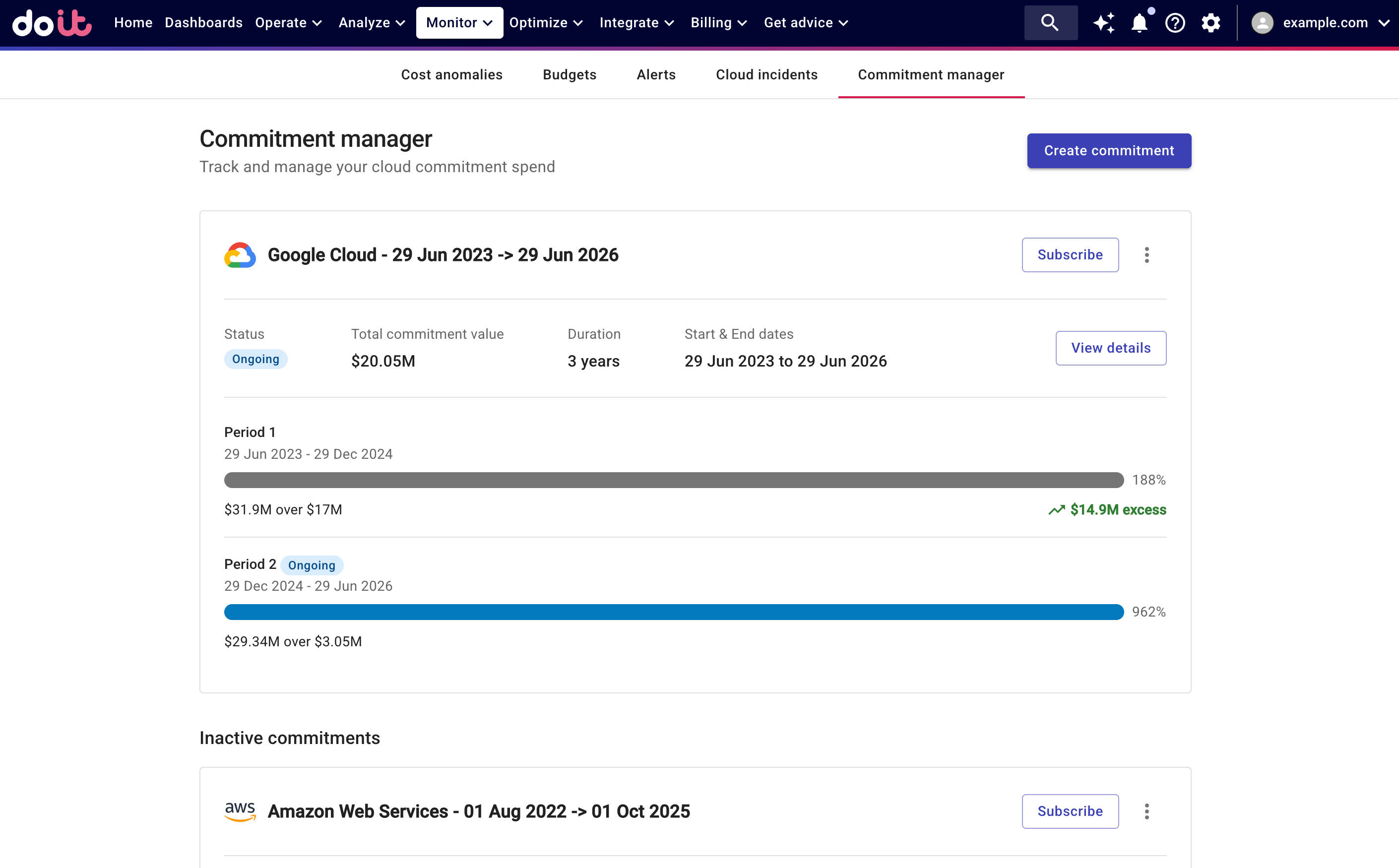 The commitment manager screen.