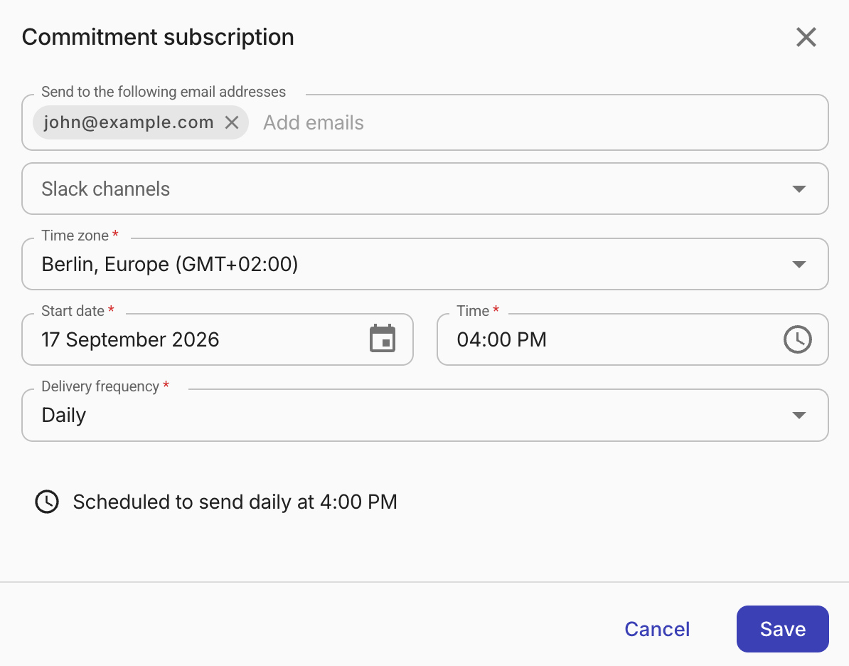 Commitment subscription dialog