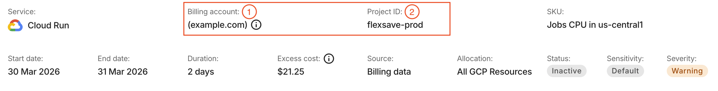 The details page of a cost anomaly - Hierarchy properties