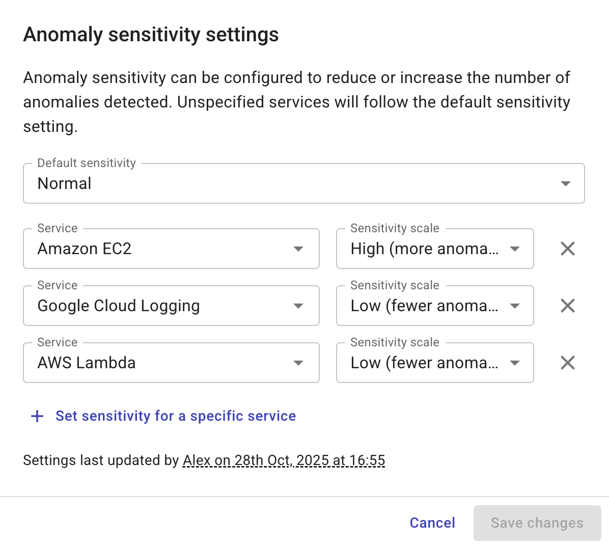 Anomaly sensitivity setting