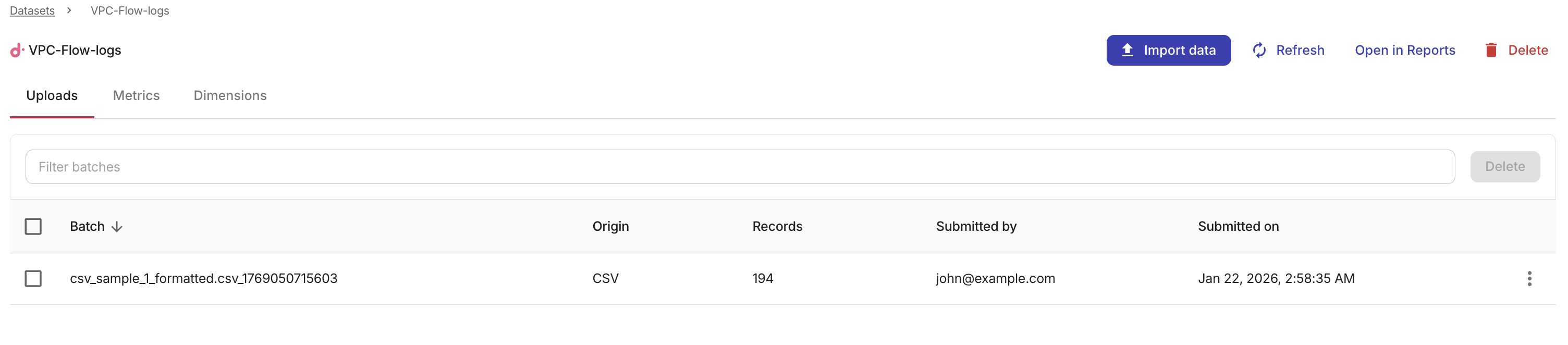 The main Datasets page