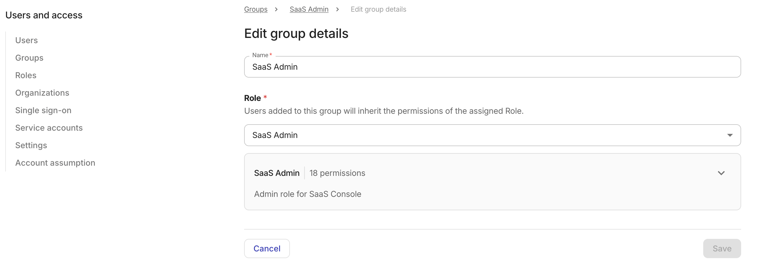 Edit a user group page