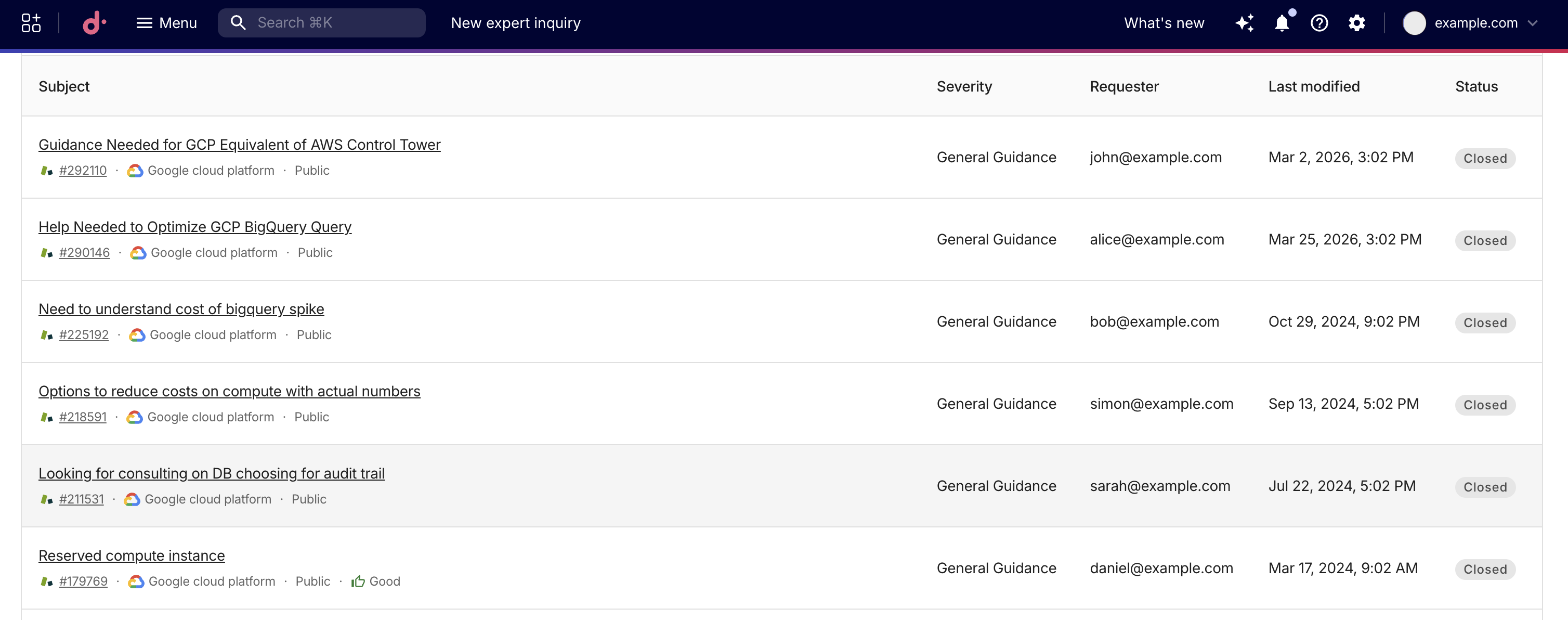 The Expert inquiries page