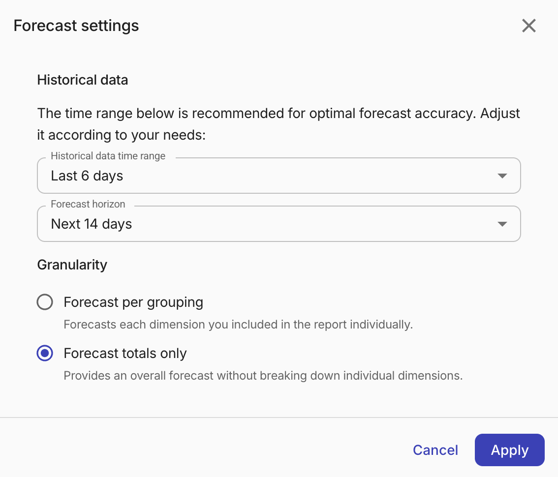 Forecast settings