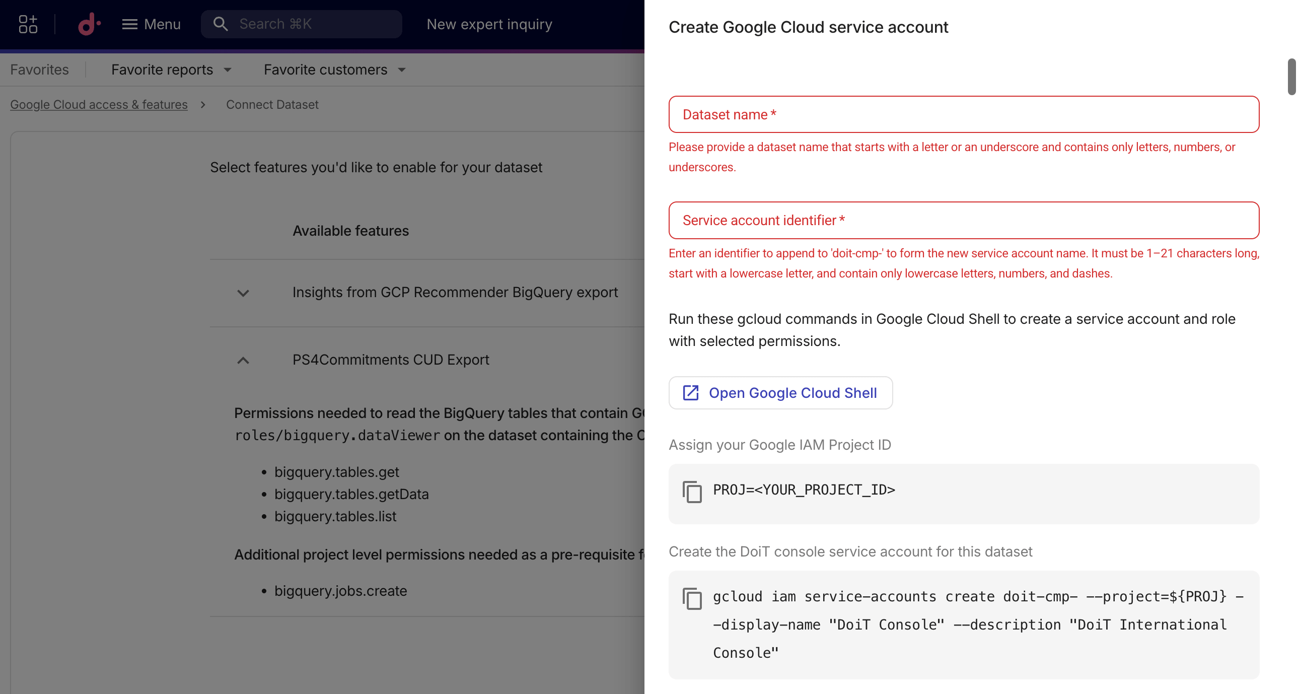 gcloud commands for dataset access