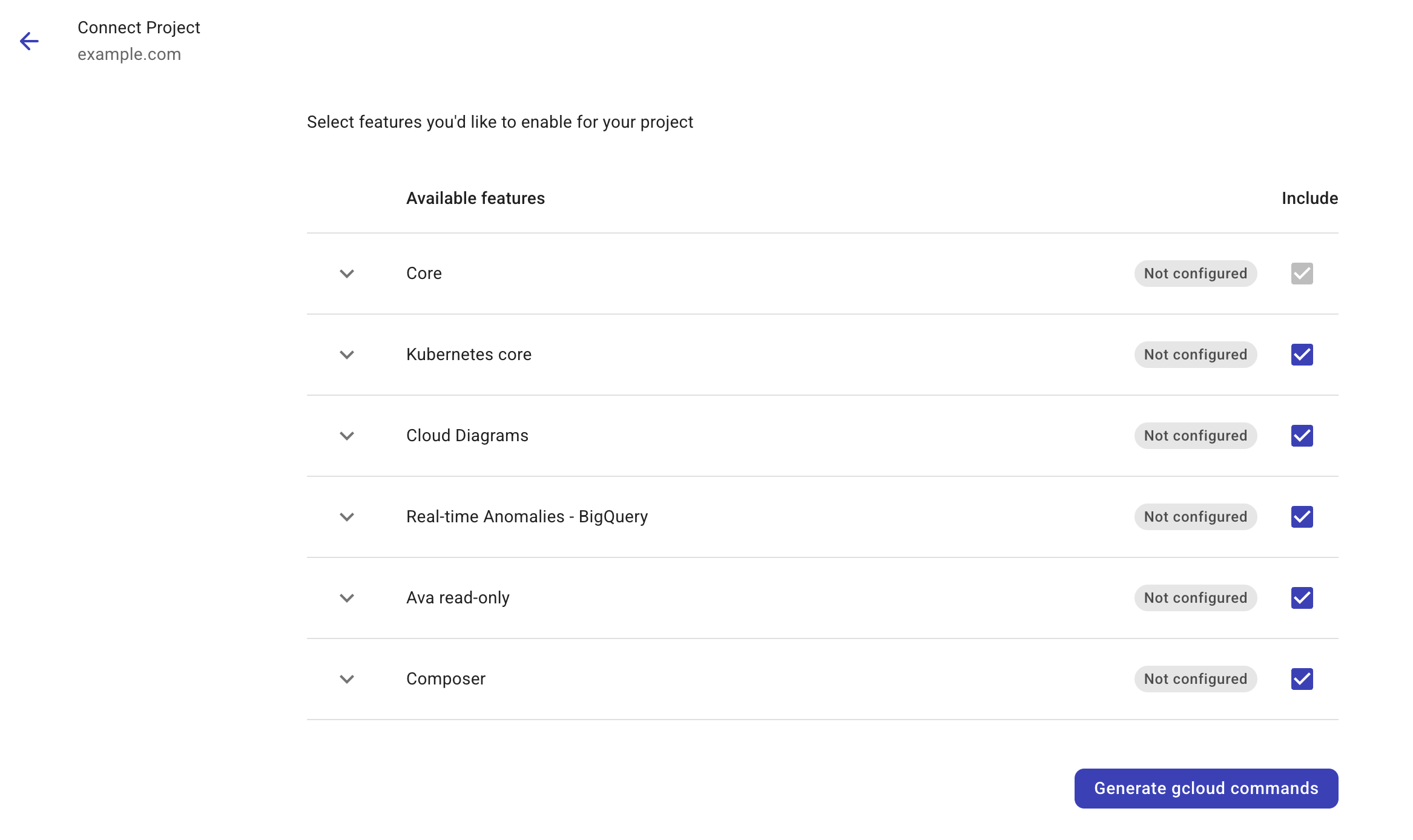 Google Cloud settings new project