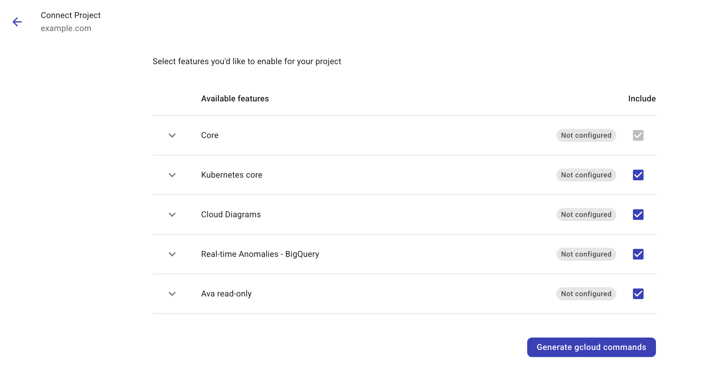 Google Cloud settings new project