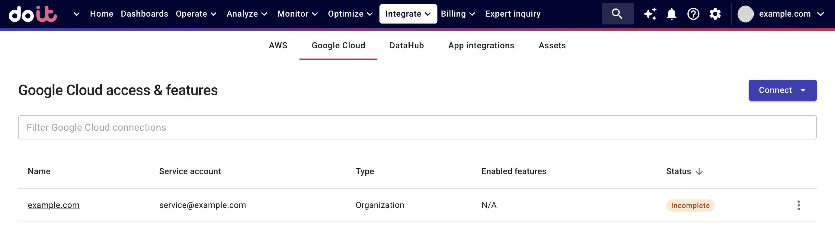 Google Cloud settings empty