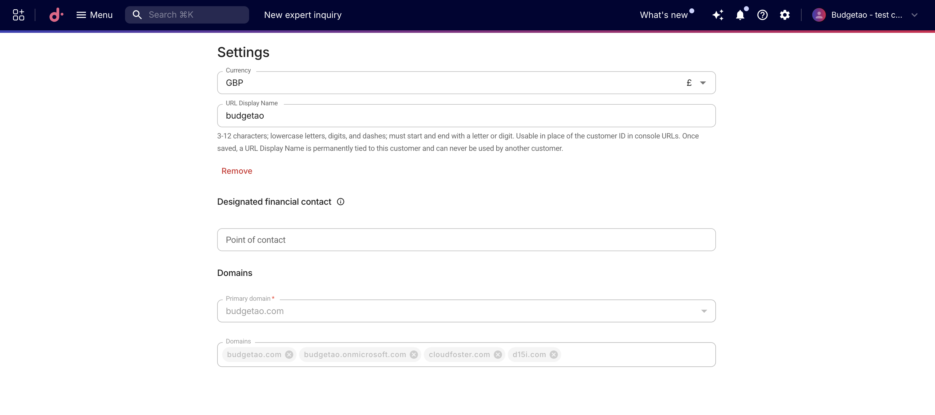 The General settings screen