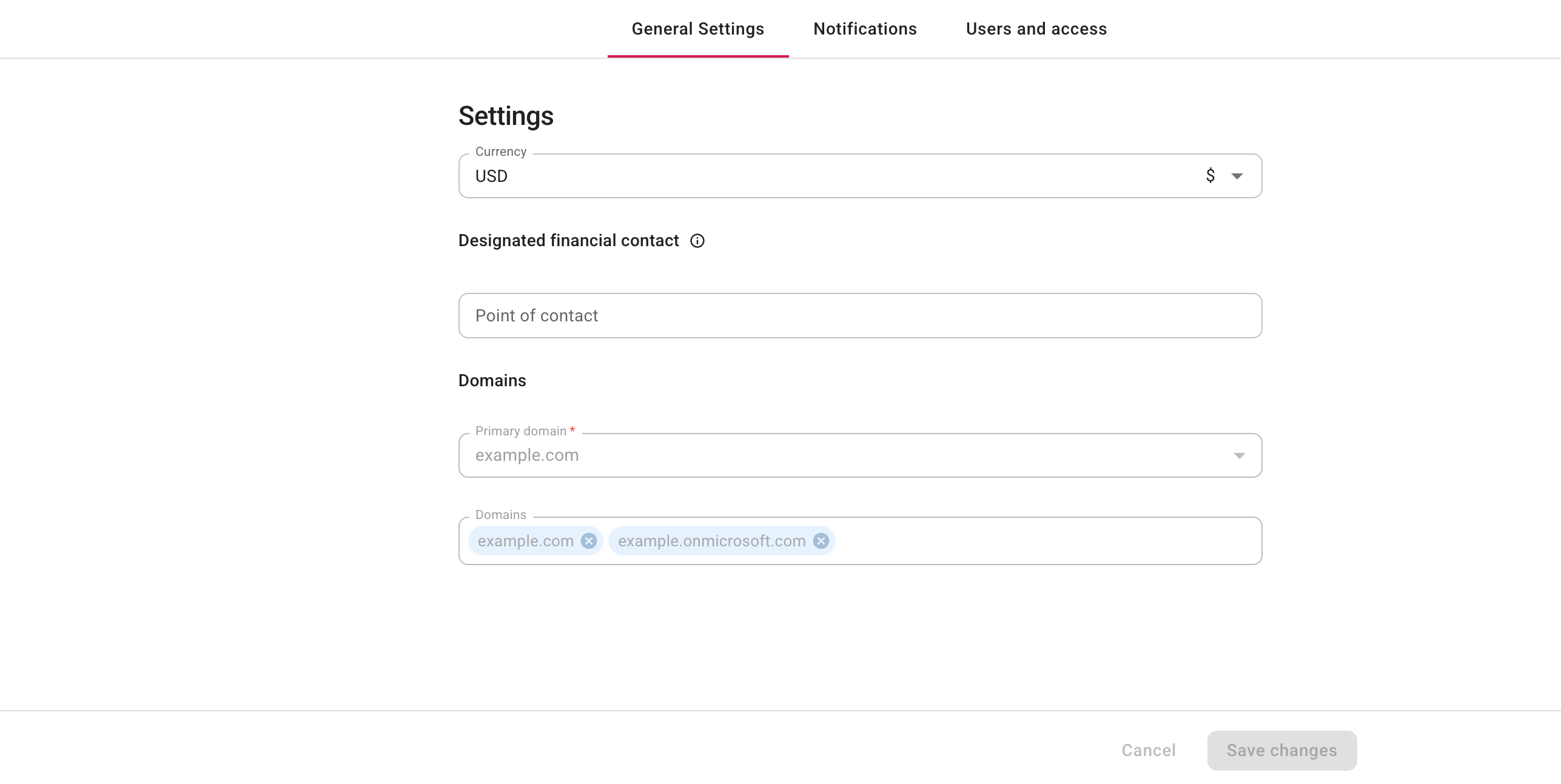 The General settings screen