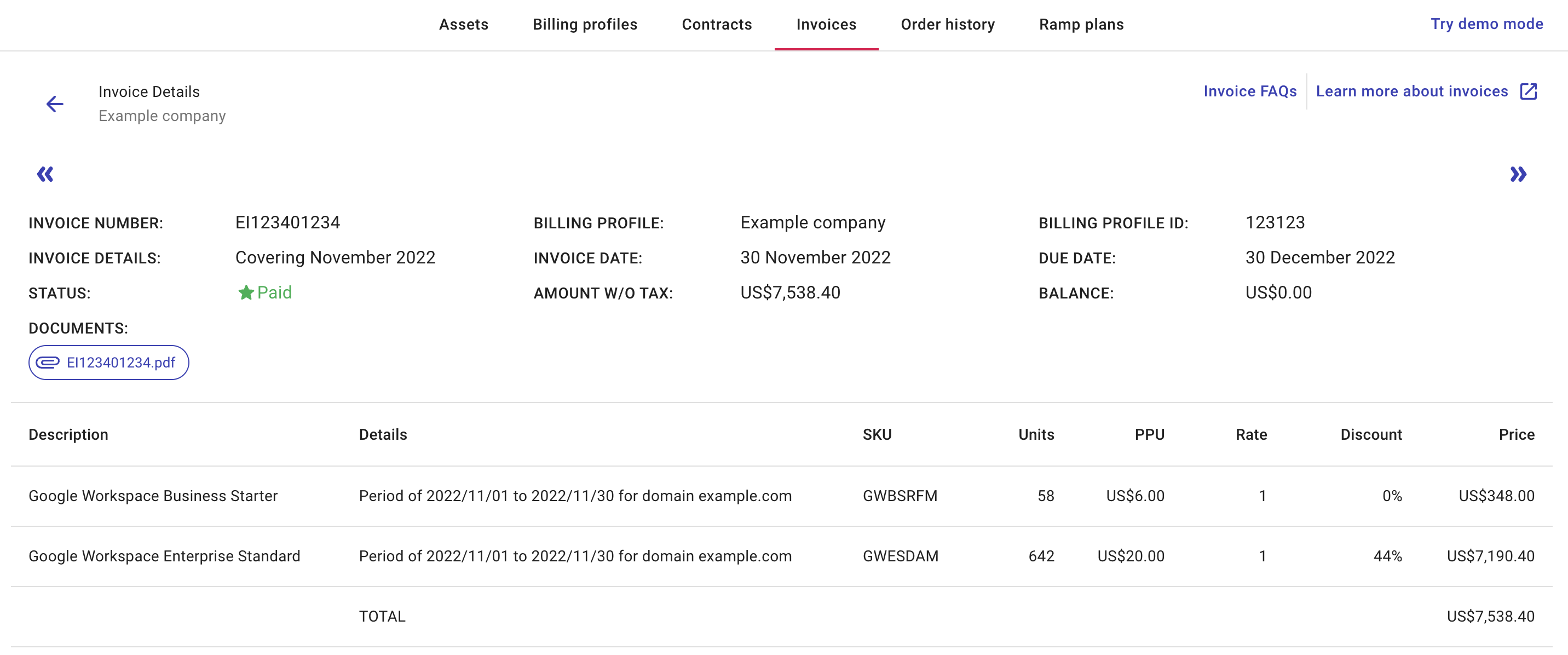 Google Workspace order summary
