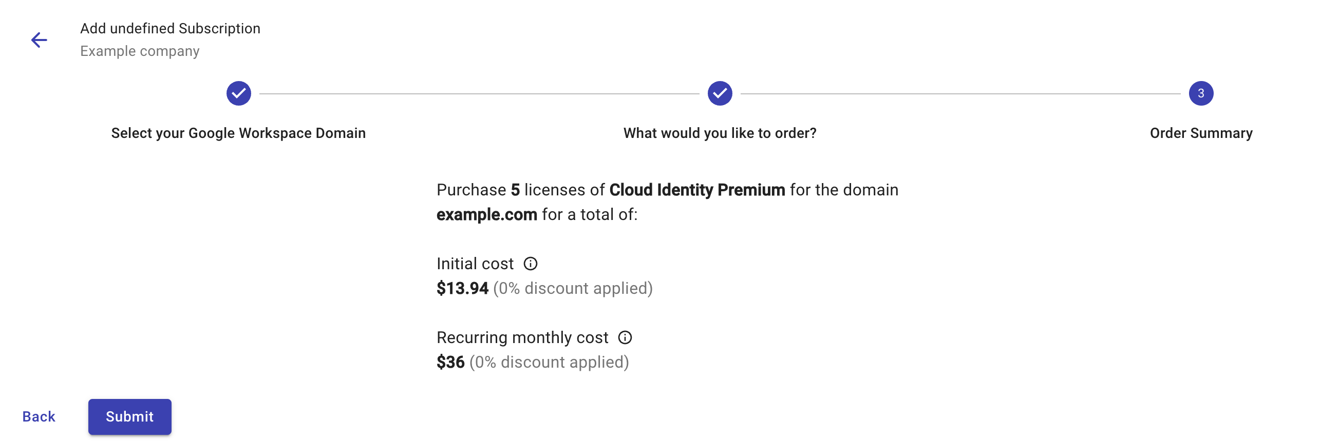 Google Workspace order summary