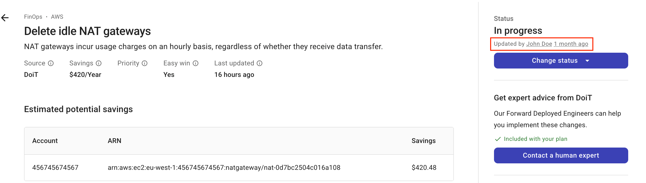 Insight status last update info