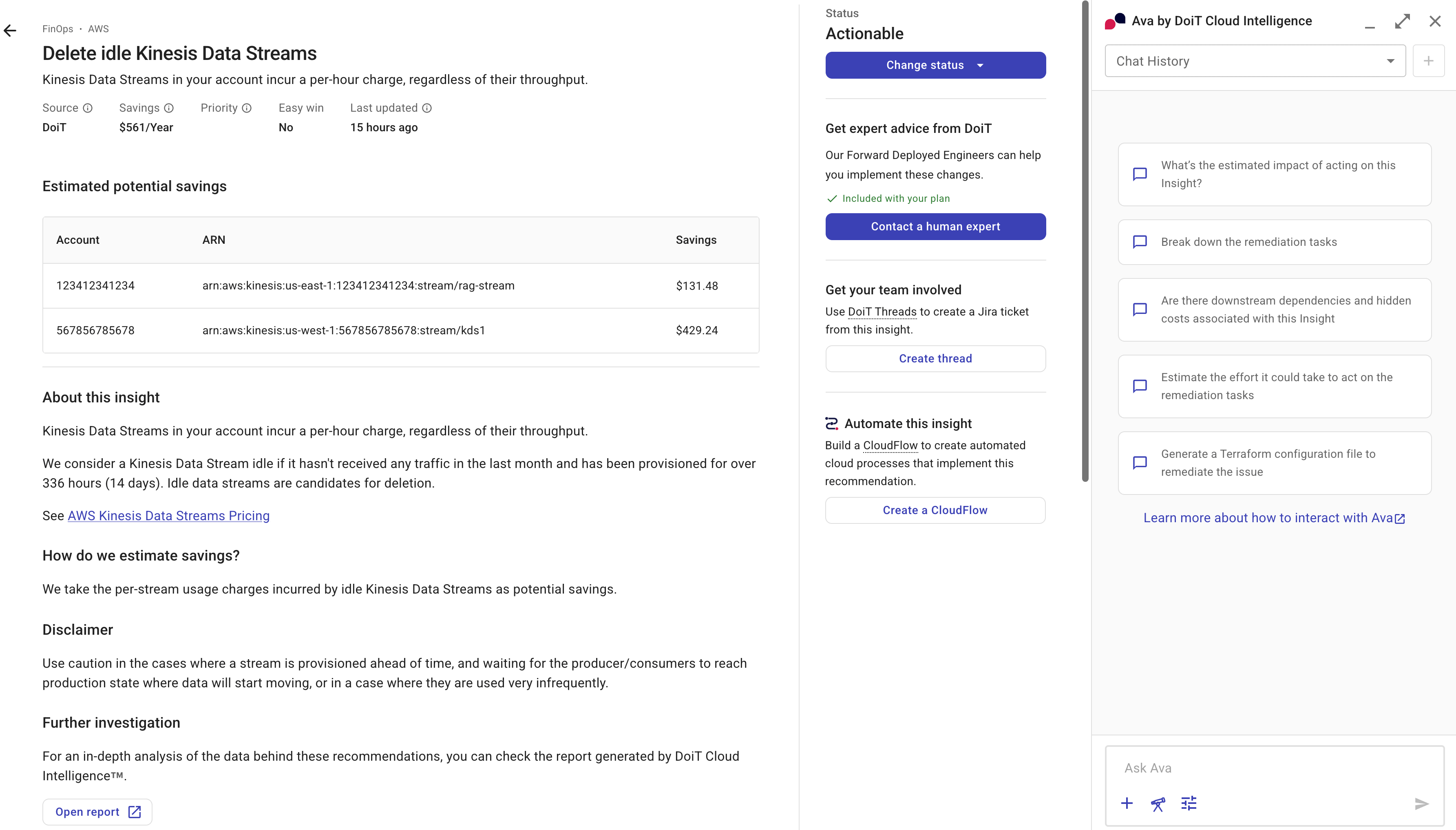 The Insight details page