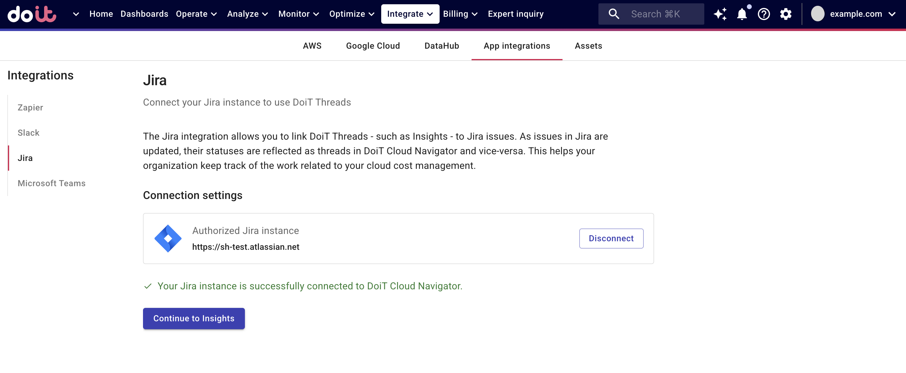 Jira connection settings