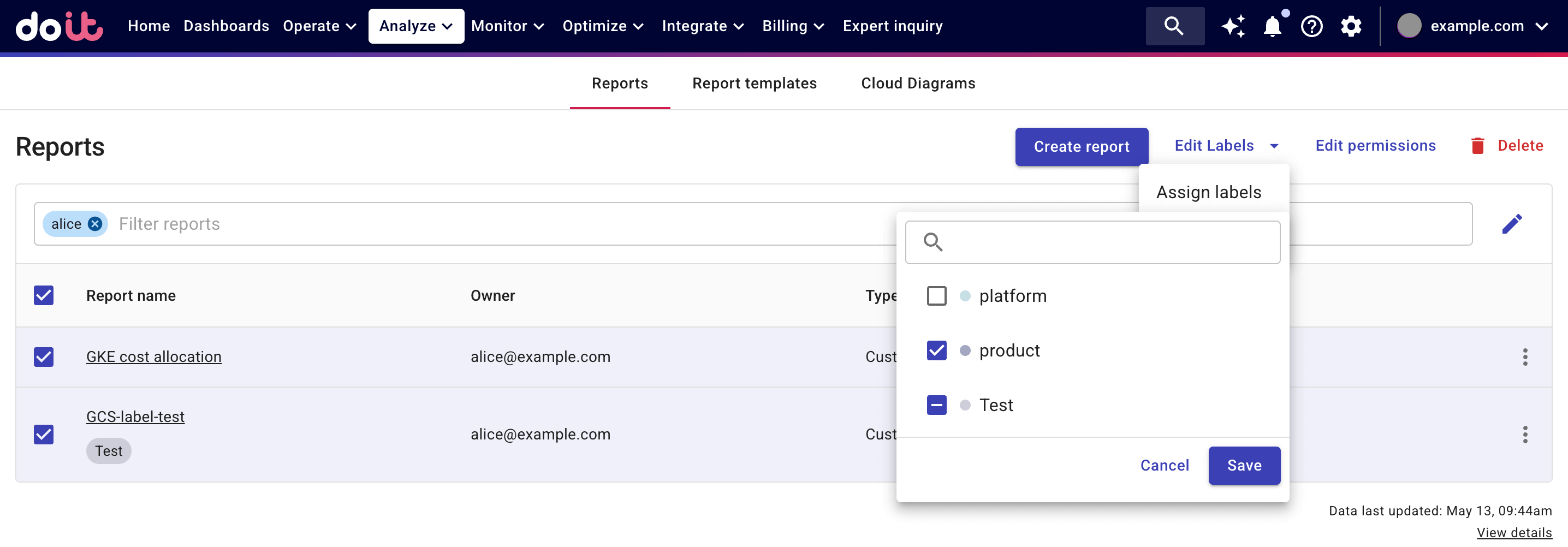 複数オブジェクトへのラベル割り当て