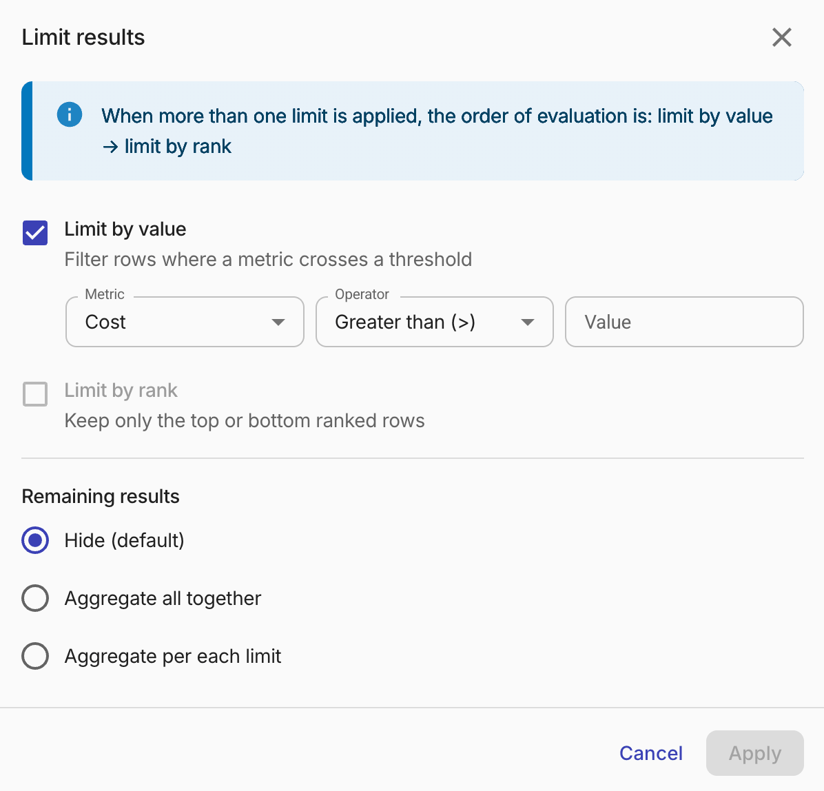Metric Configuration Window