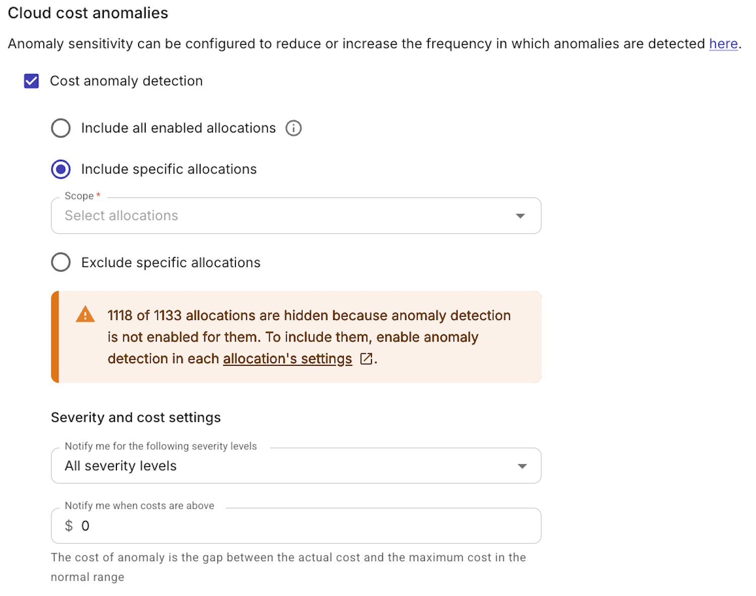 The cost anomalies section