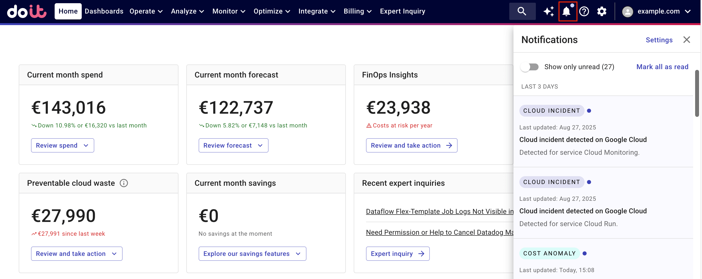 Notifications landing page
