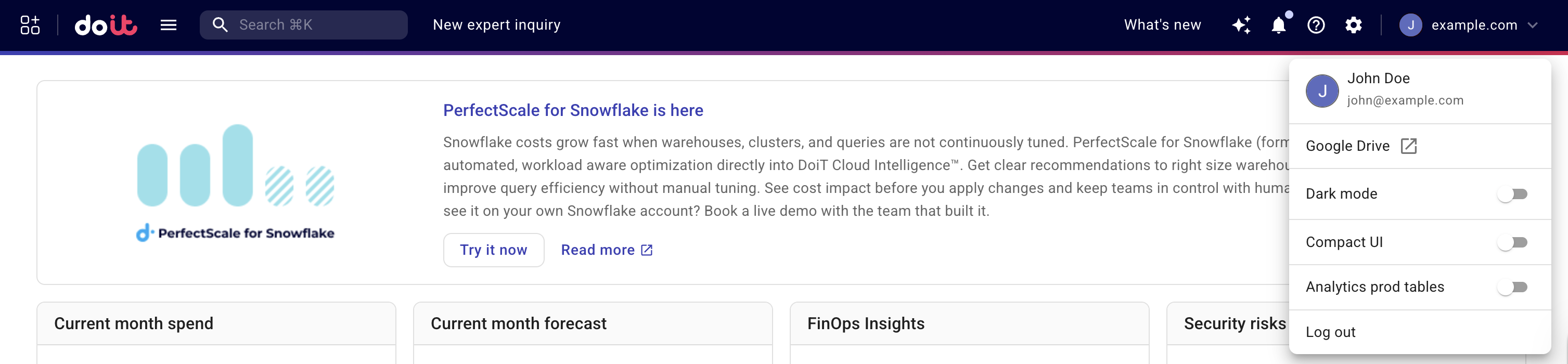The profile drop-down menu.