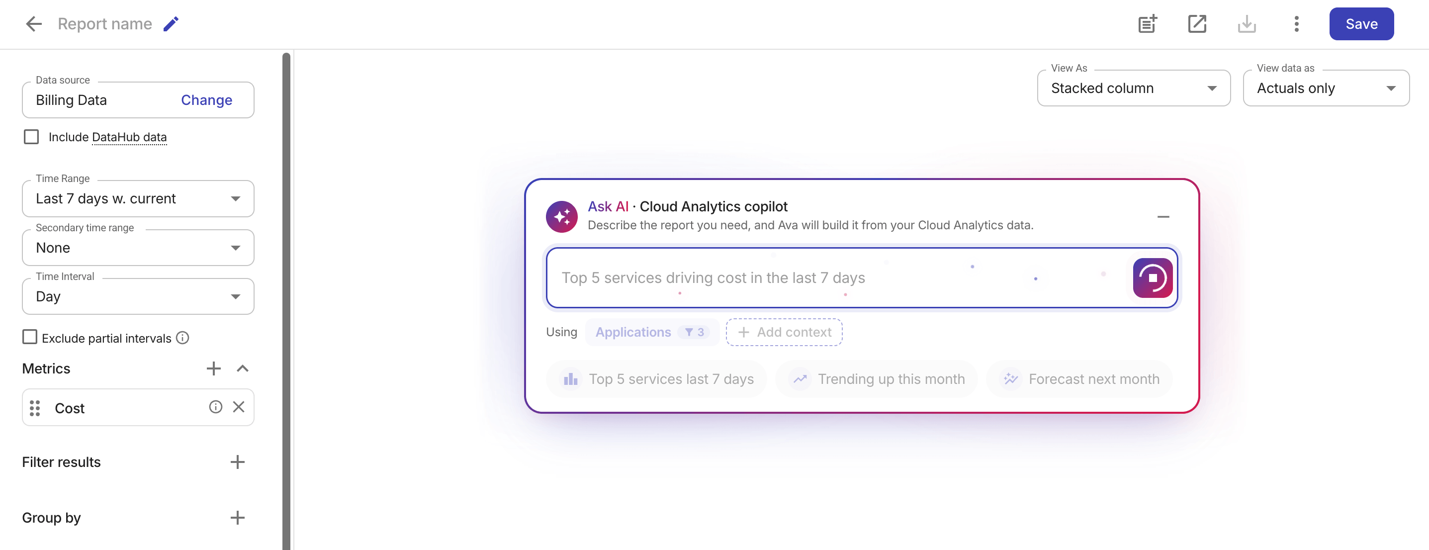 Ava generating report configuration