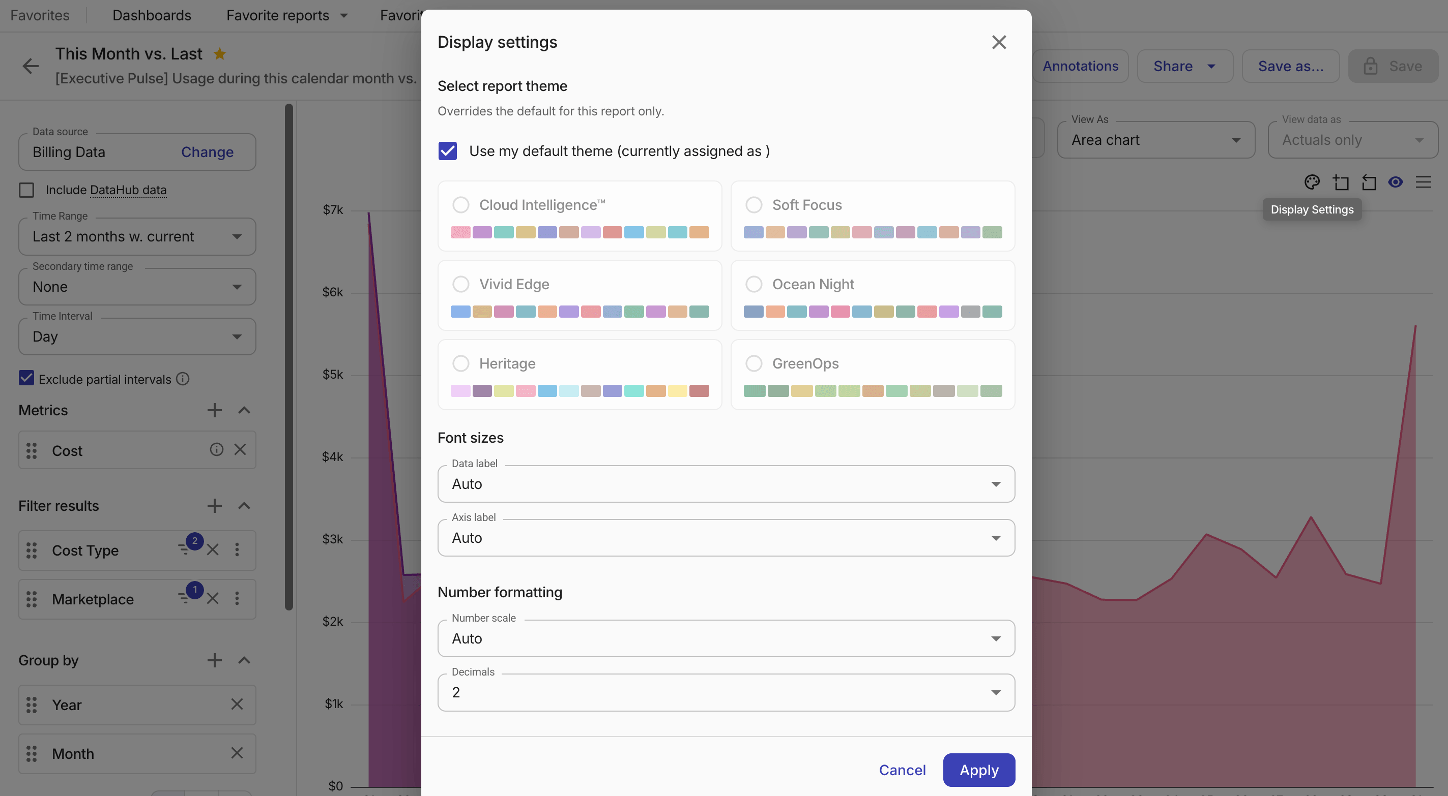 Report display settings.