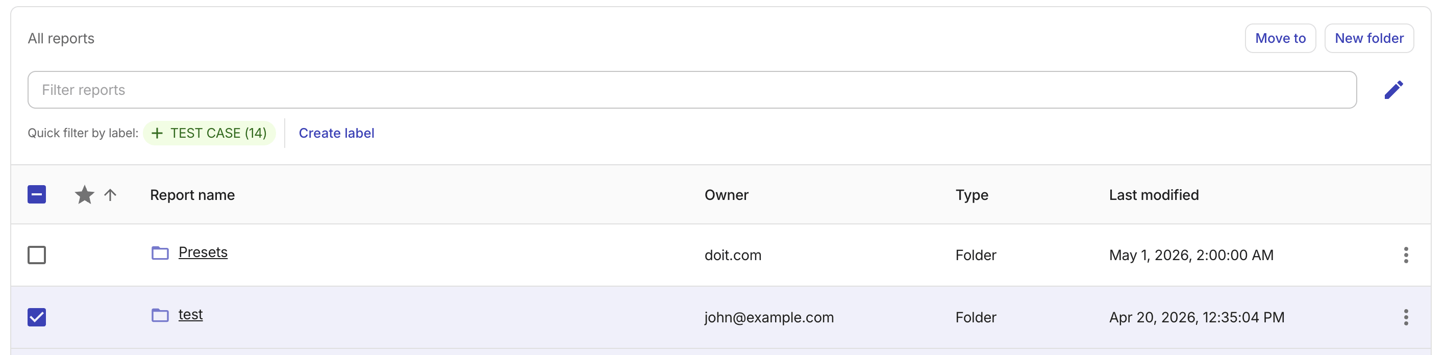 The Reports folder move to option.