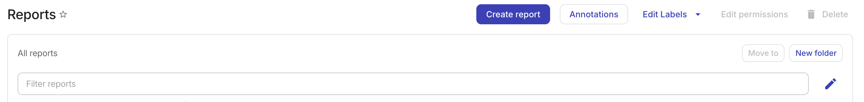 The Reports screen header.