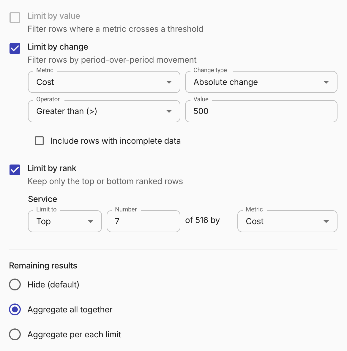 Report limit results configuration - By change and rank