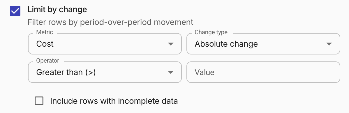 Report limit results - Limit by change