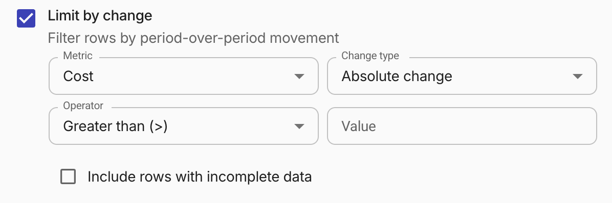 Report limit results - Limit by change
