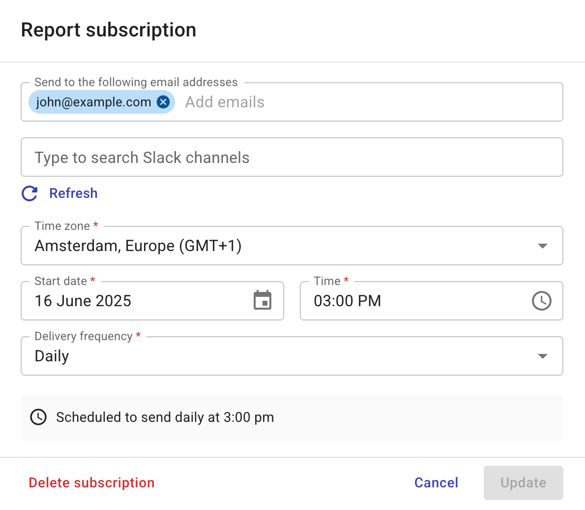 Delete report subscription