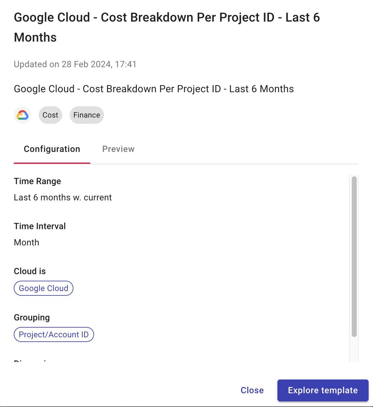 The report template summary window