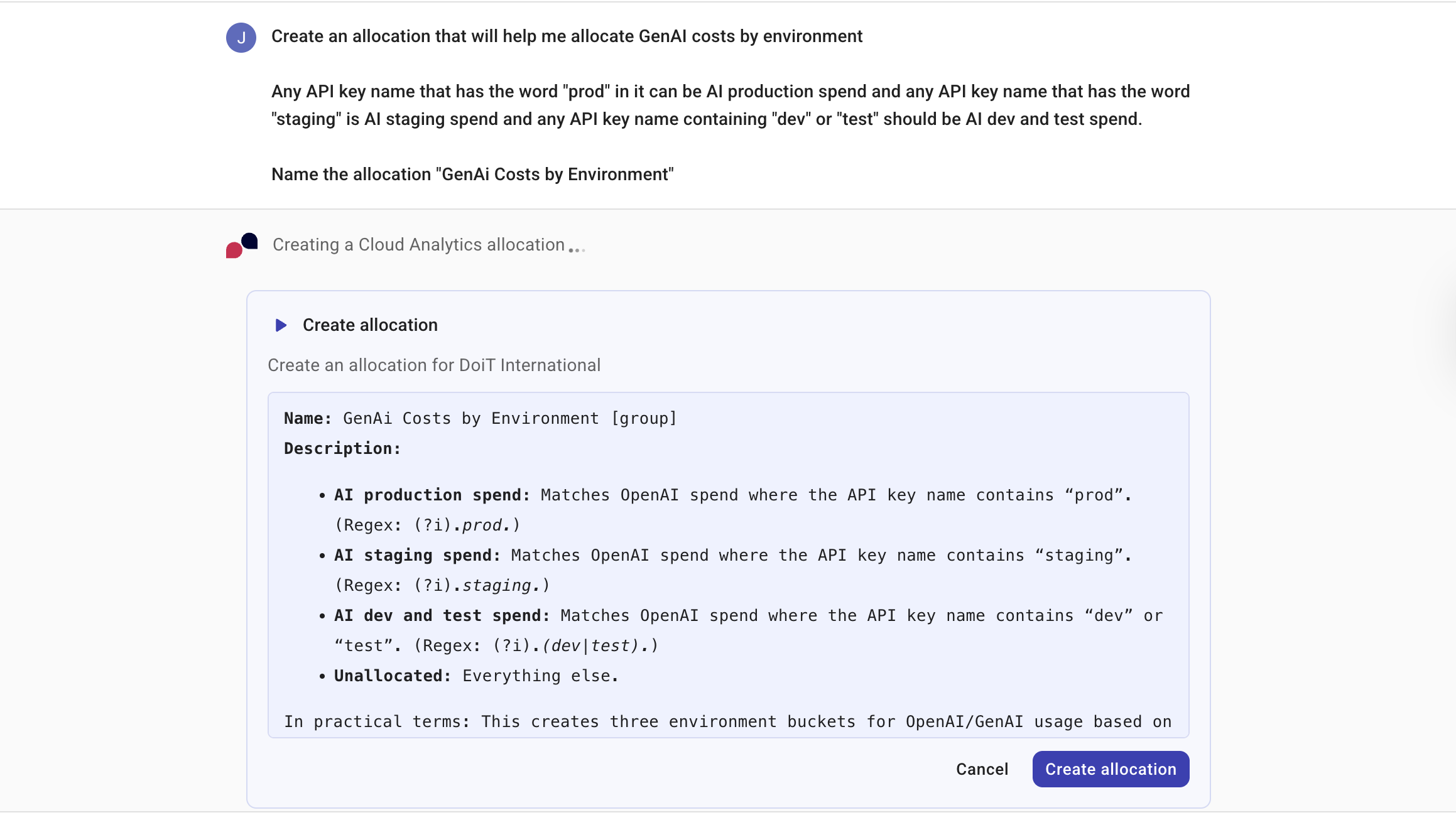 Ava's allocations inquiry