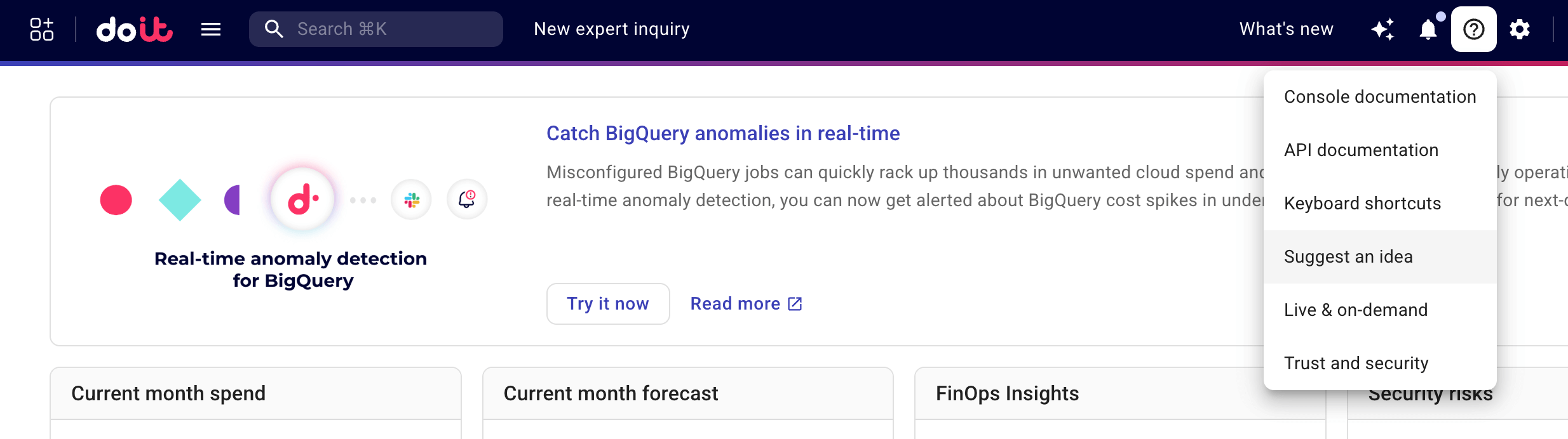 Suggest an idea from the DoiT console.