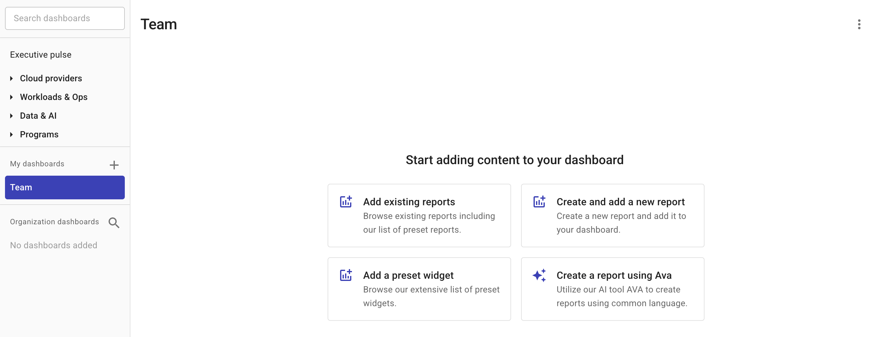 Add content to dashboard