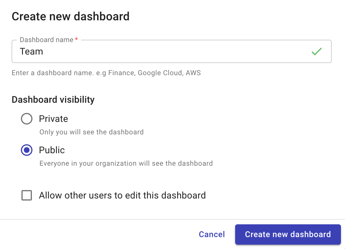 Create a new dashboard