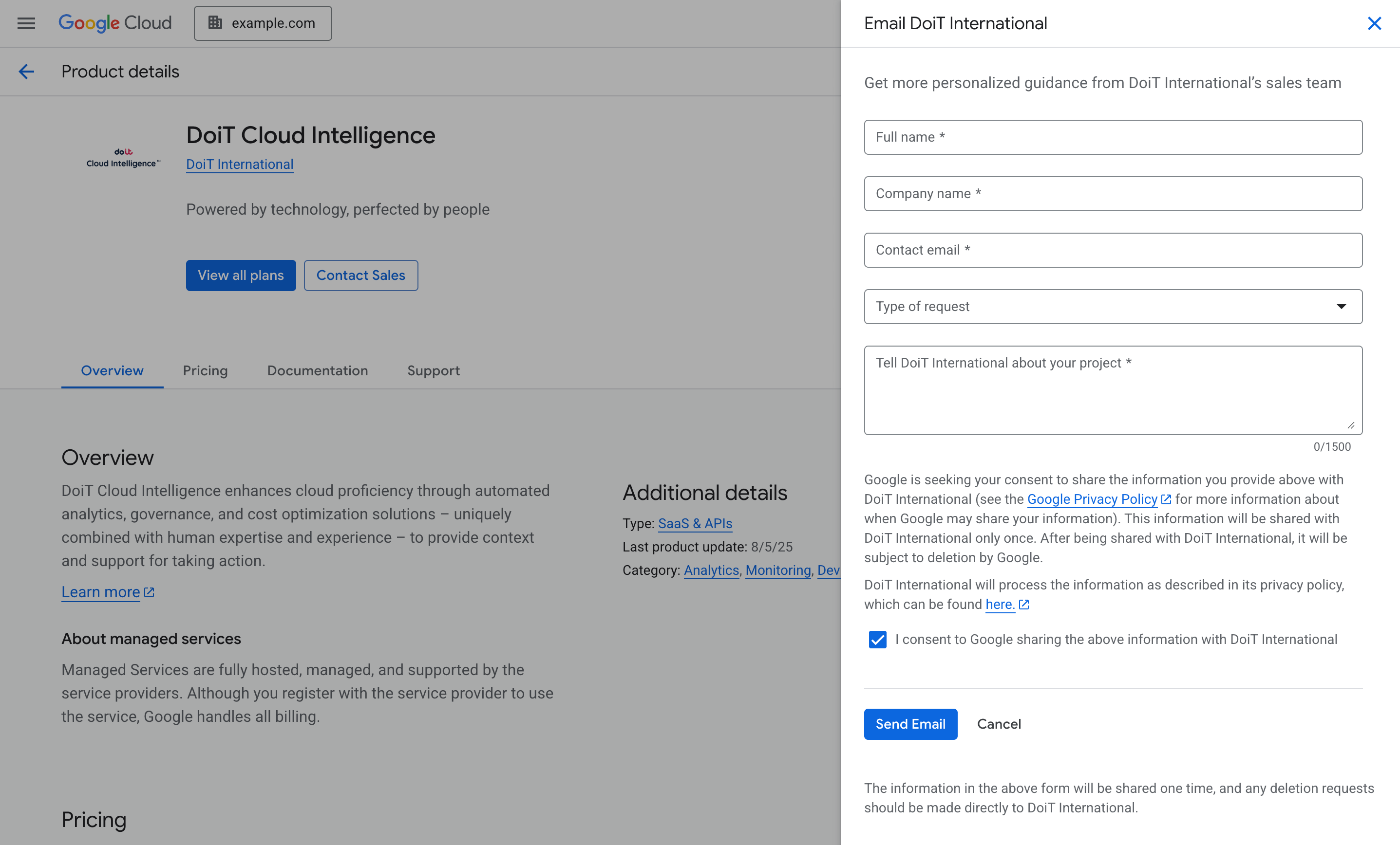 DCI Marketplace contact form