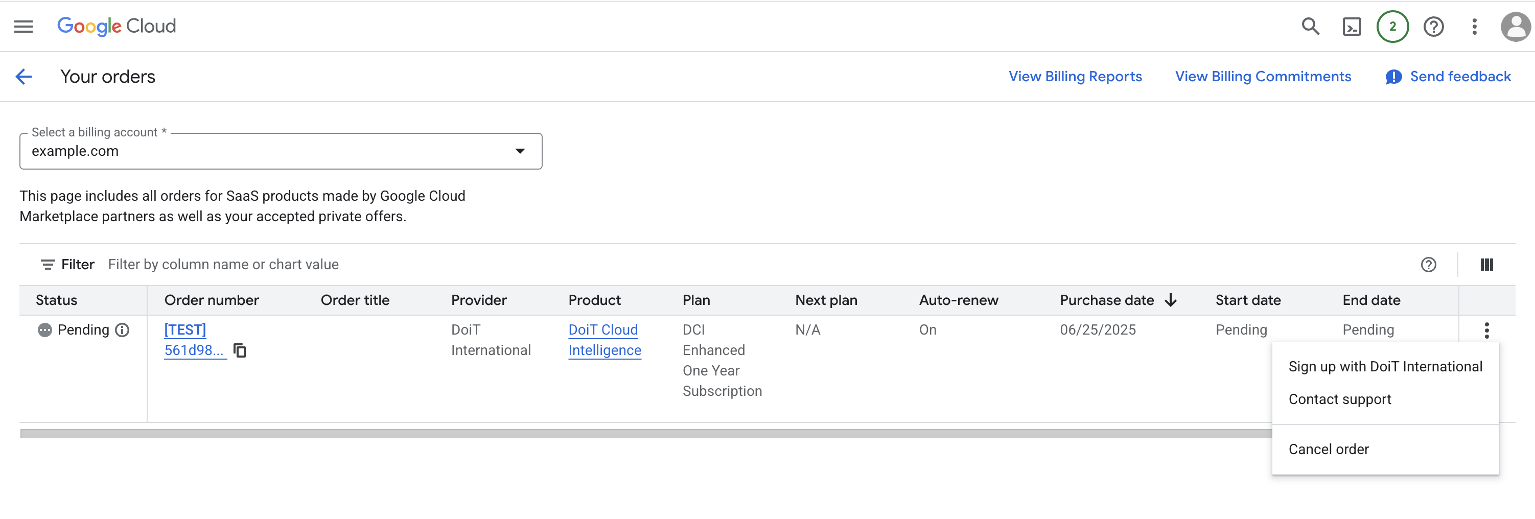 DCI Marketplace order