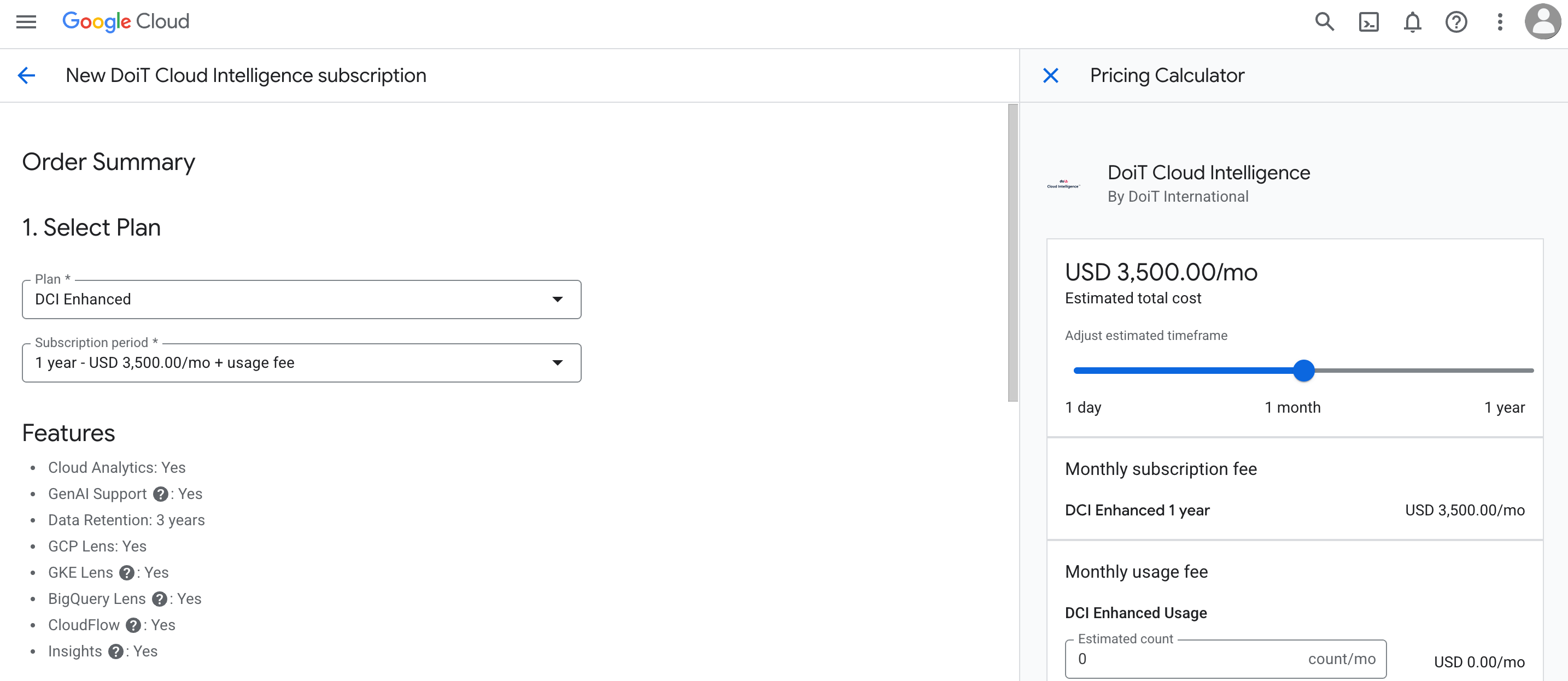 DCI Marketplace order summary