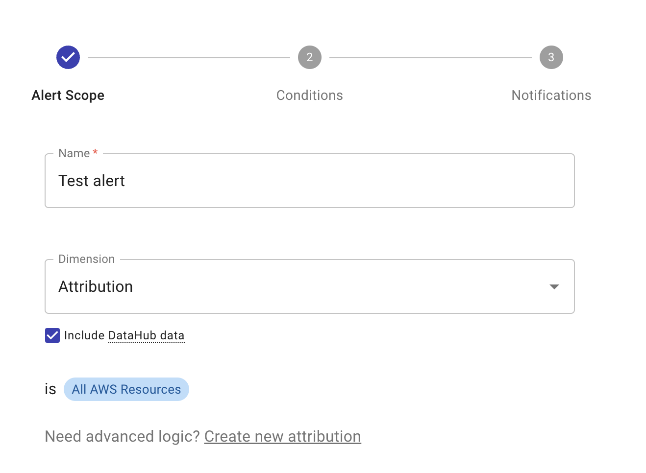 新しいアラートのスコープを指定