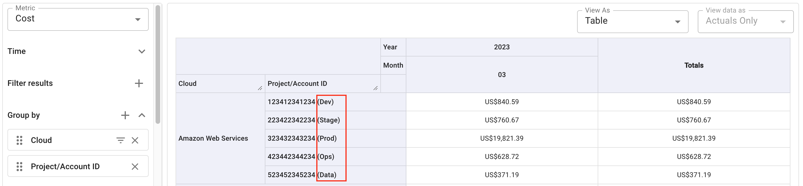 AWS assets name in Cloud Analytics report.