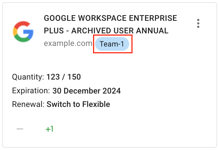 タグが付与されたサブスクリプション資産カード。