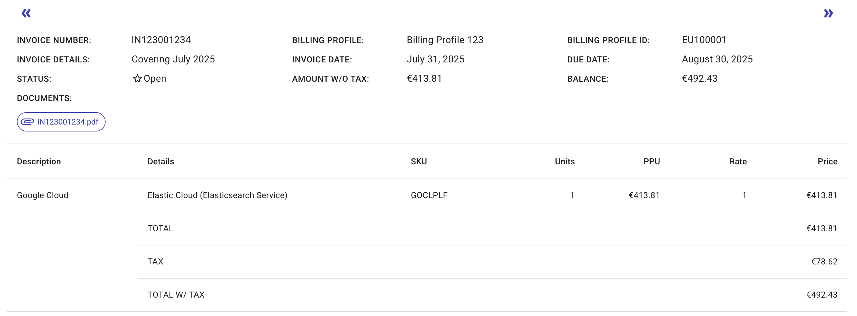An invoice of another GCP Marketplace purchase
